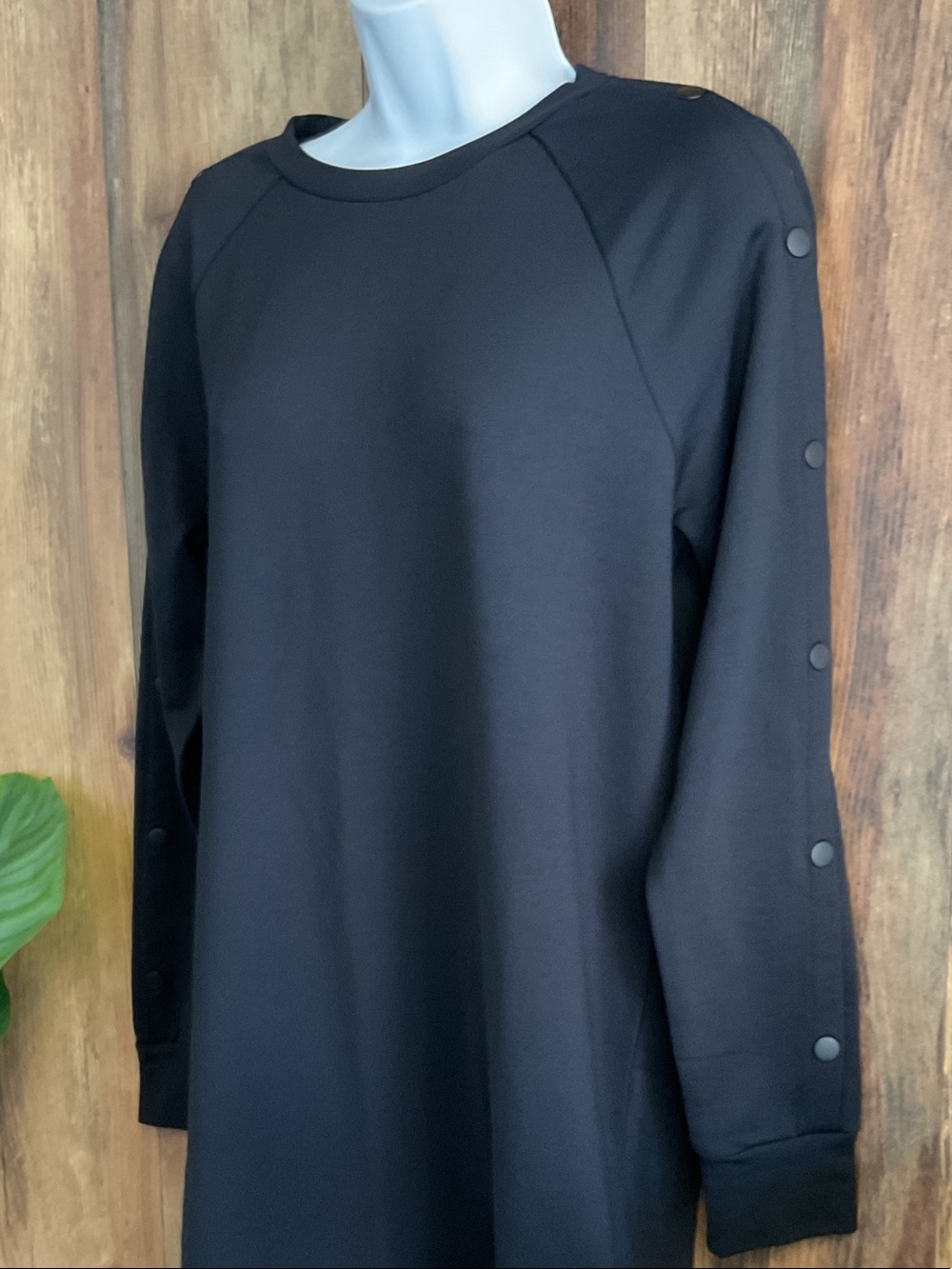 Athleta Crewneck Scuba Fleece Button Arm Long Sweatshirt Dress S 240B